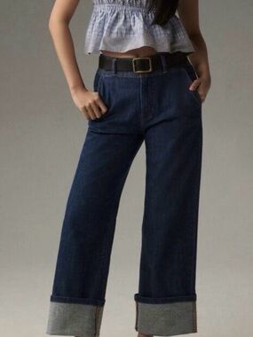 Anthropologie The Maisy Relaxed Cuff Mid-Rise Straight-Leg Jeans by Pilcro 28